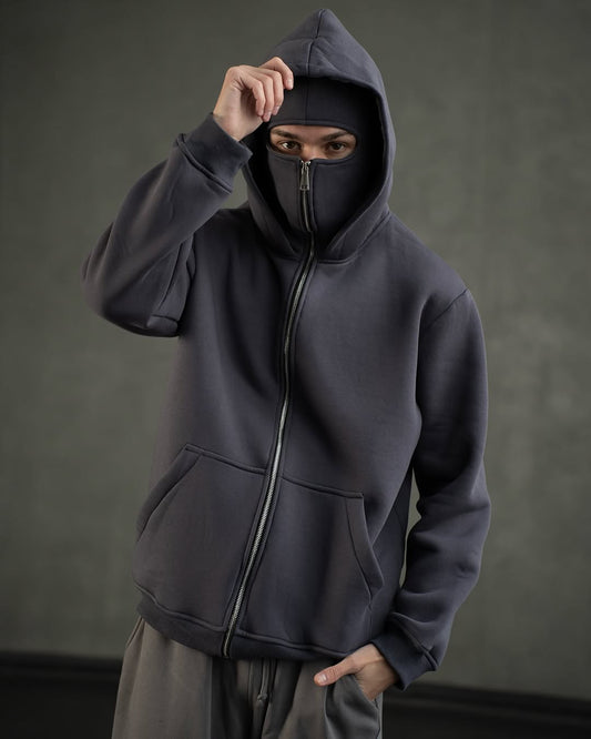 ModernDrip™ Full-Zip Balaclava Hoodie – Stealth Series