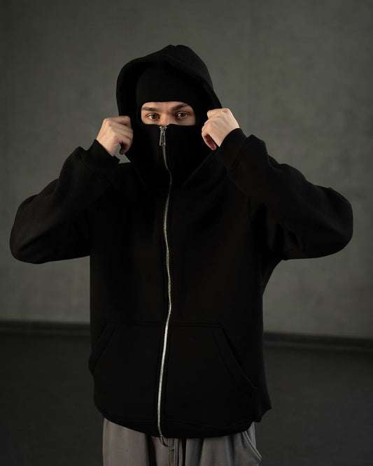 ModernDrip™ Full-Zip Balaclava Hoodie – Stealth Series